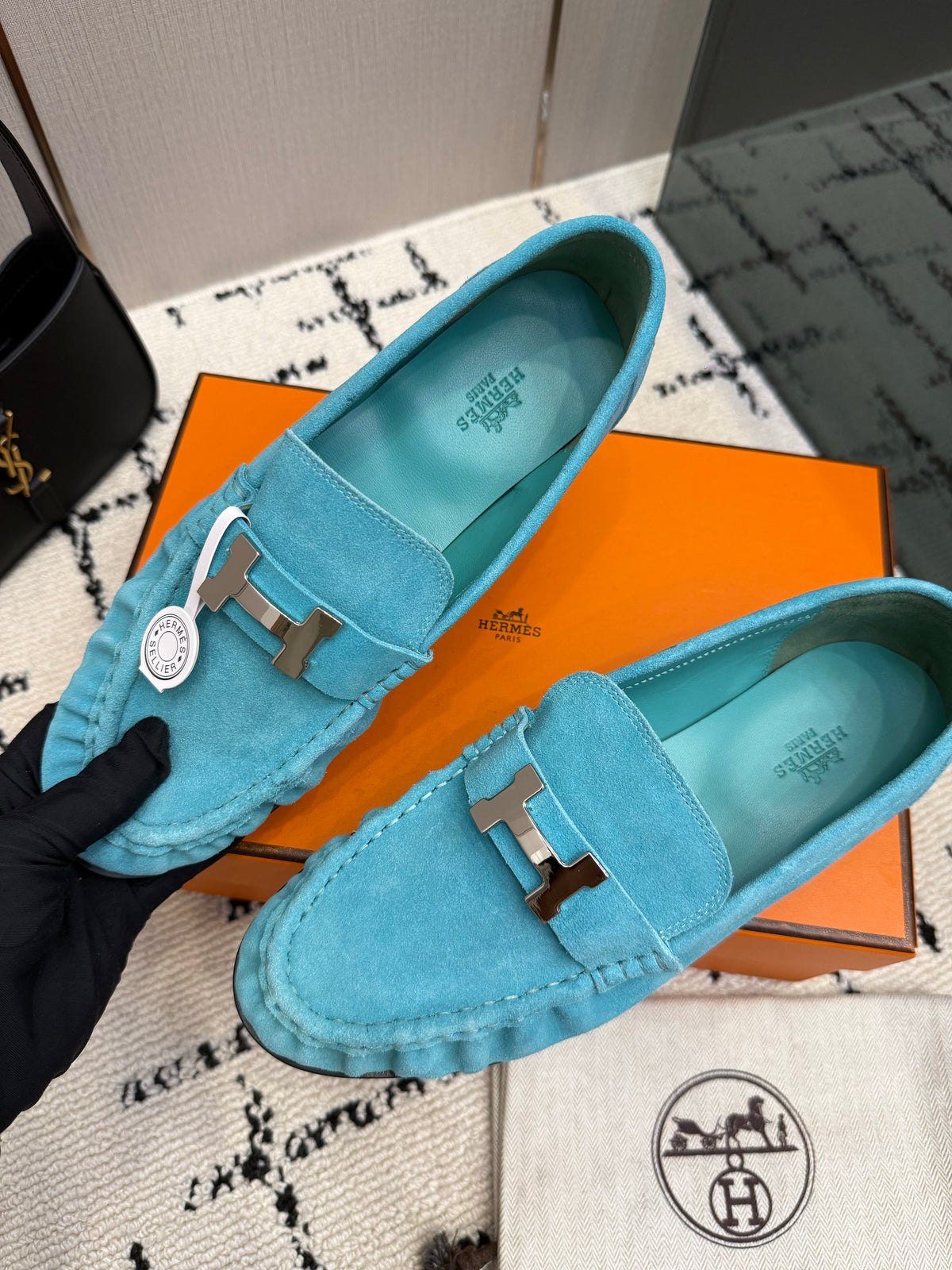 Loafer in suede goatskin with iconic "Paris" buckle