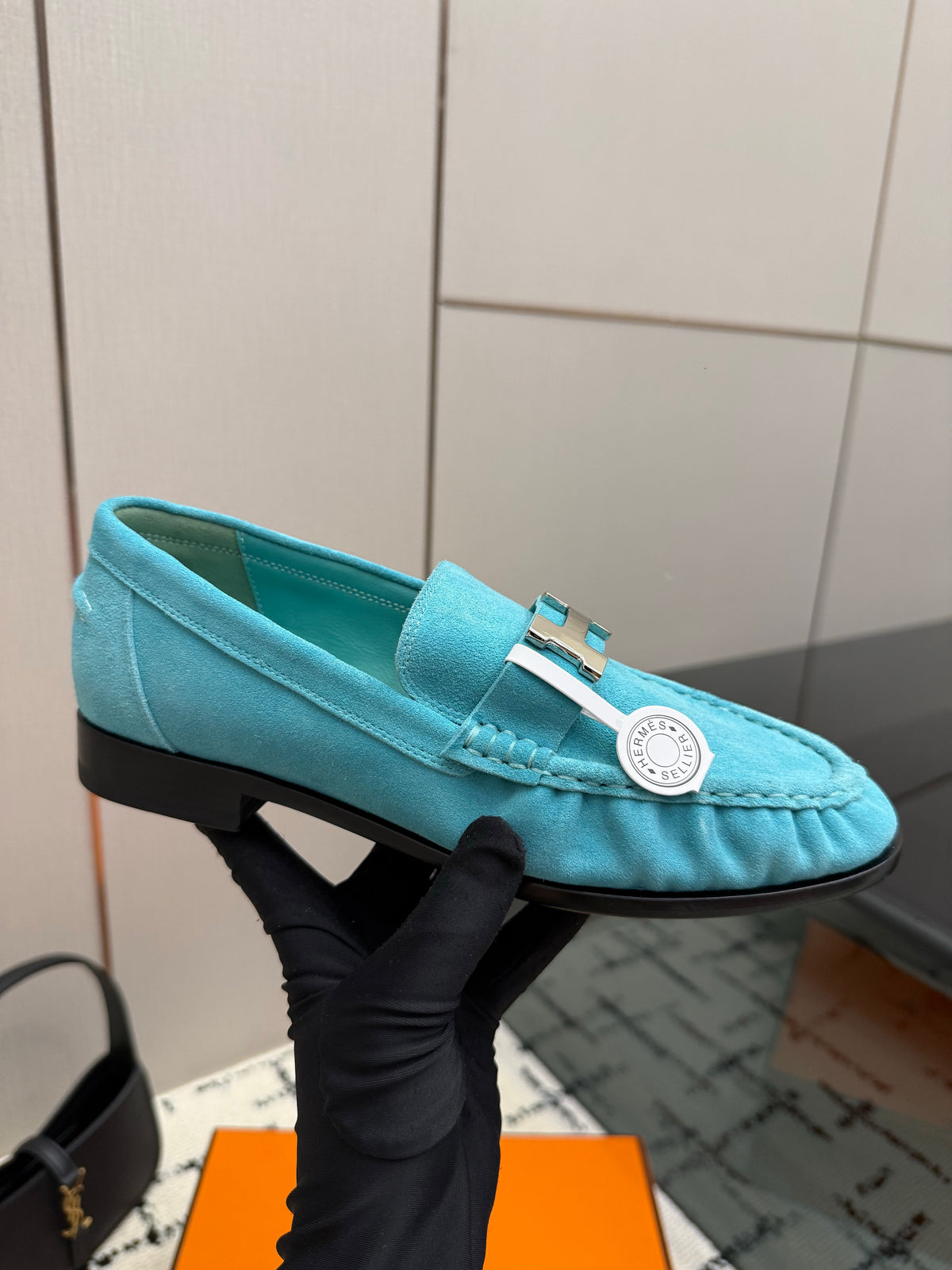Loafer in suede goatskin with iconic "Paris" buckle