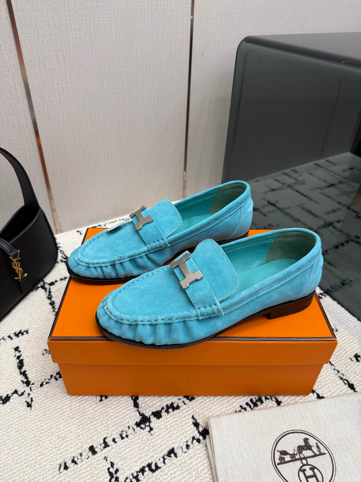 Loafer in suede goatskin with iconic "Paris" buckle