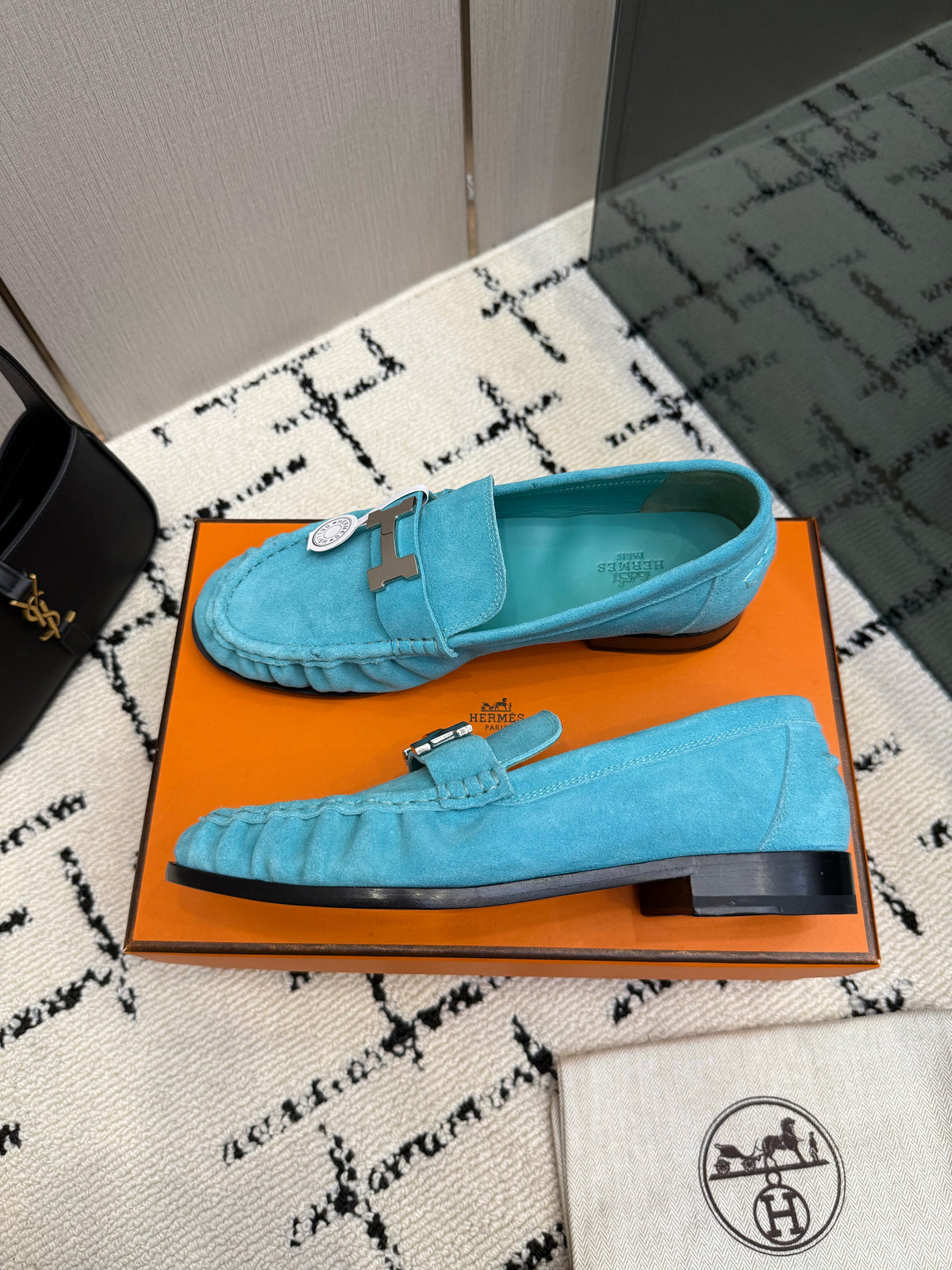 Loafer in suede goatskin with iconic "Paris" buckle