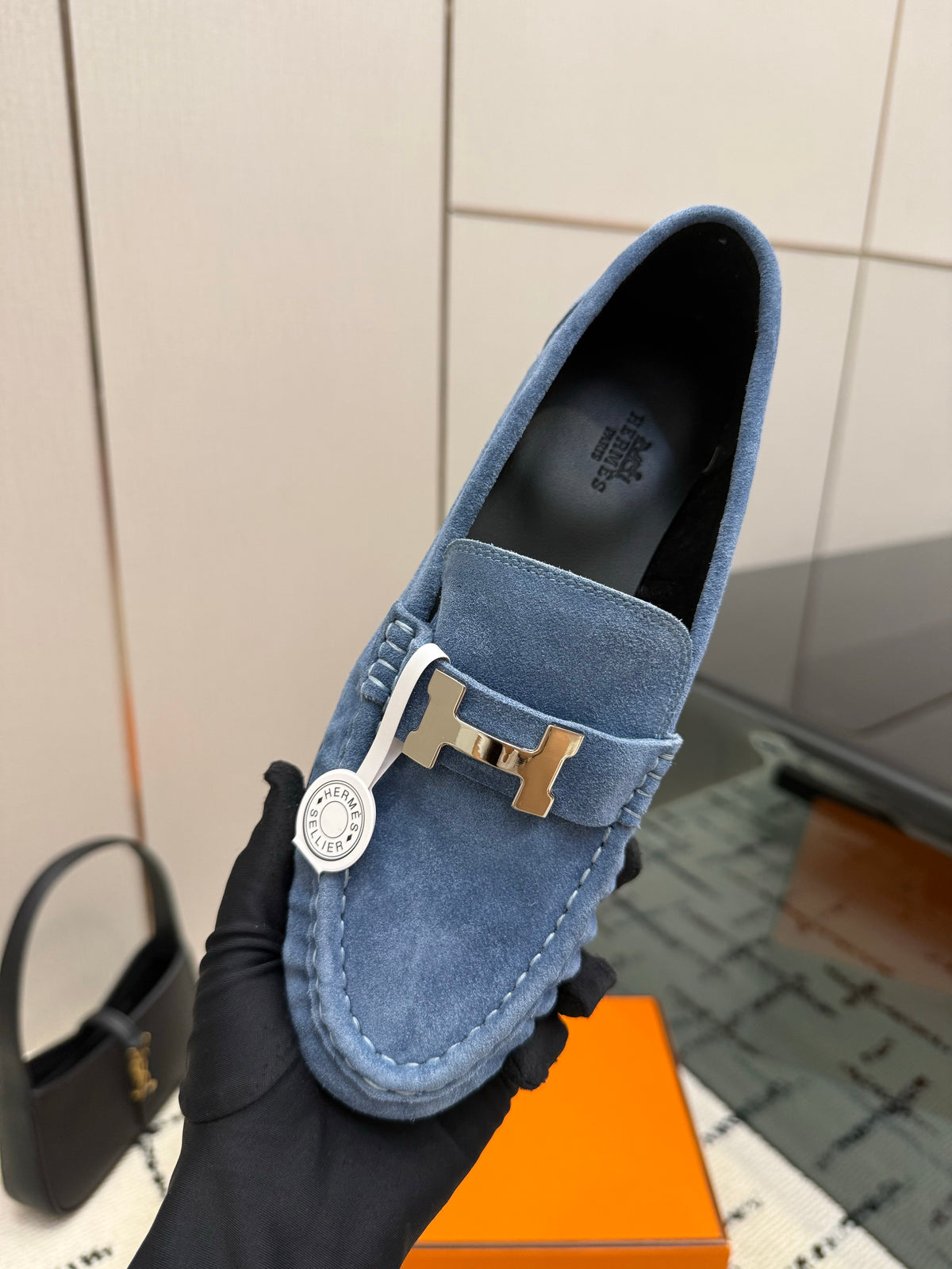 Loafer in suede goatskin with iconic "Paris" buckle