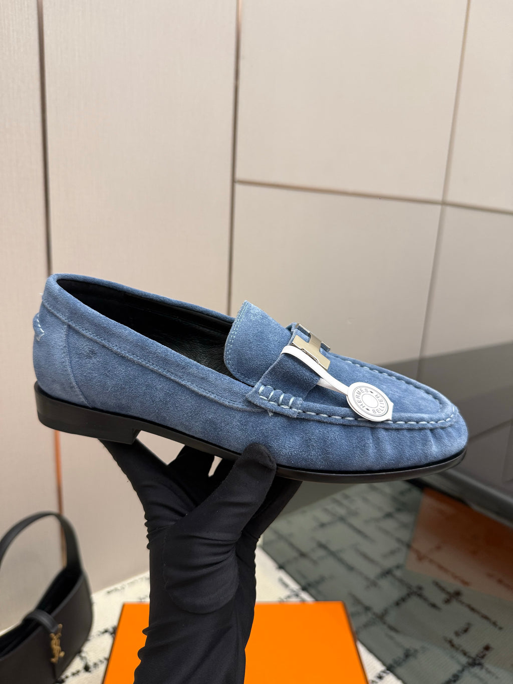 Loafer in suede goatskin with iconic "Paris" buckle