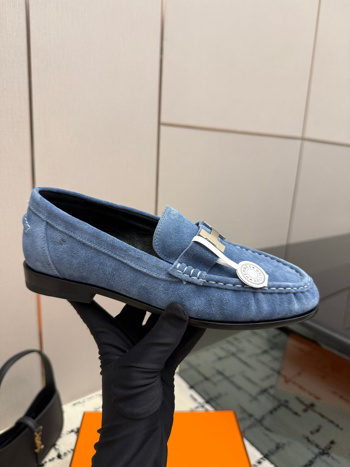 Loafer in suede goatskin with iconic "Paris" buckle