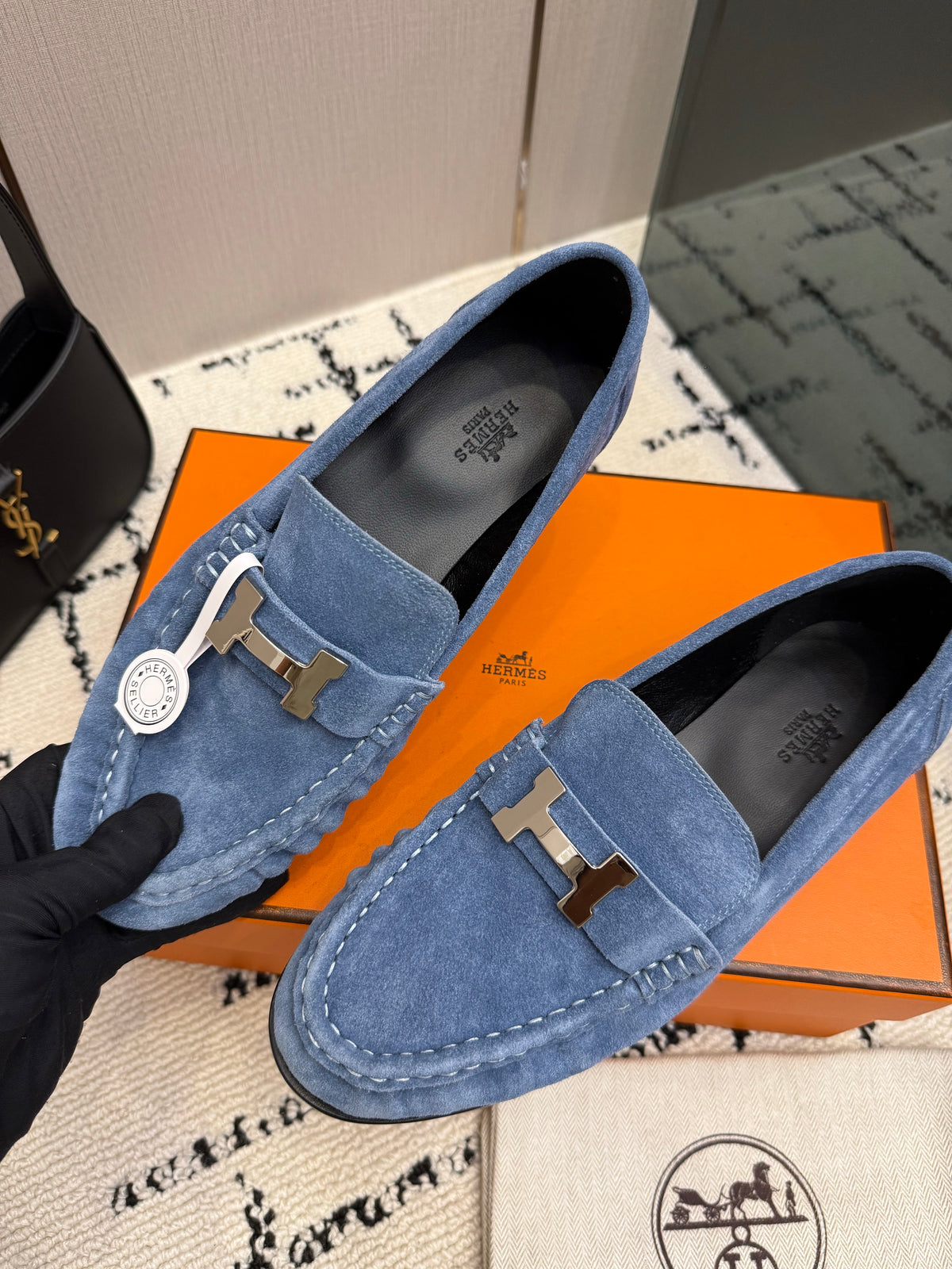 Loafer in suede goatskin with iconic "Paris" buckle
