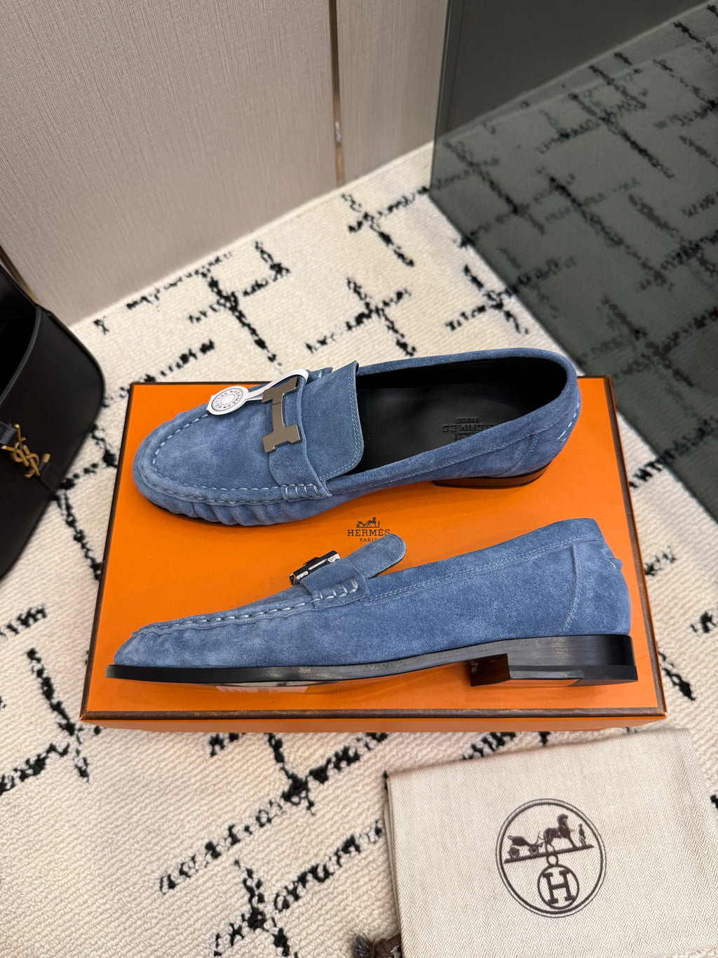 Loafer in suede goatskin with iconic "Paris" buckle