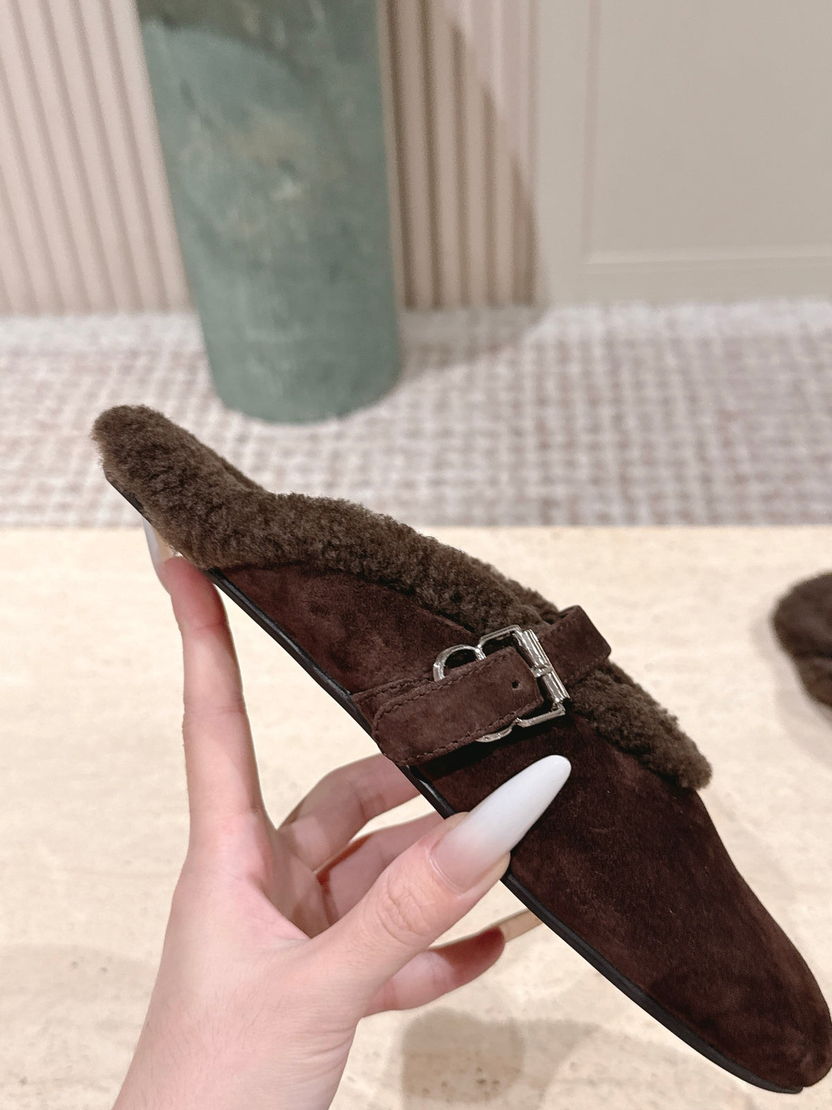 Brown Shearling-Lined Loafers