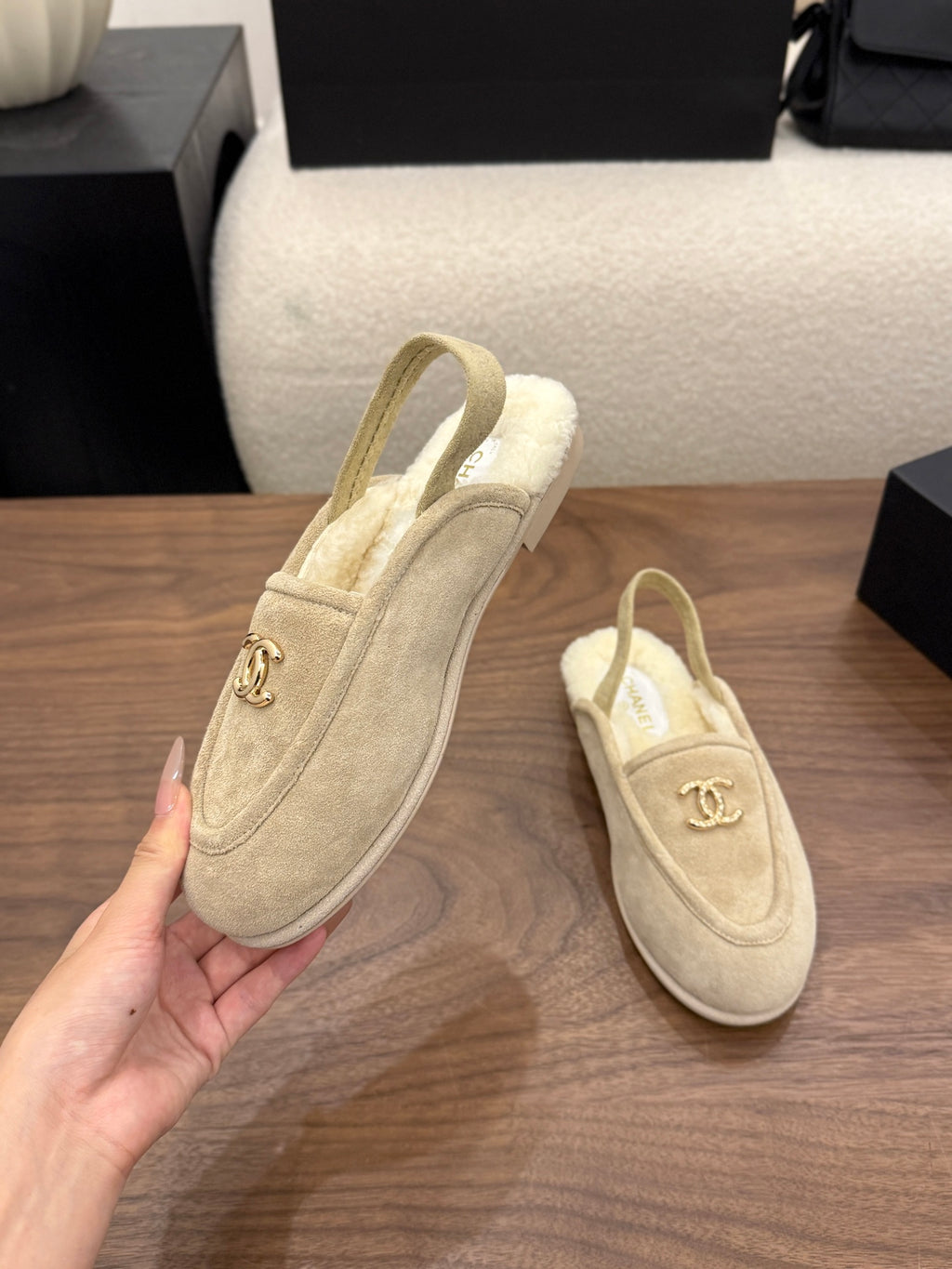 Suede Calfskin Slingback Loafers