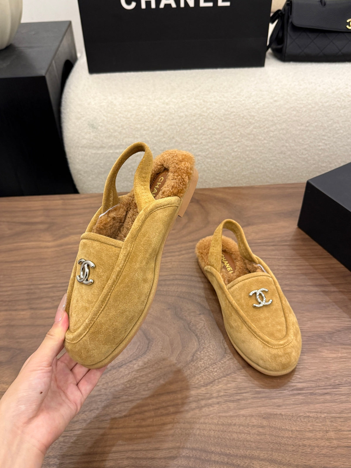 Suede Calfskin Slingback Loafers
