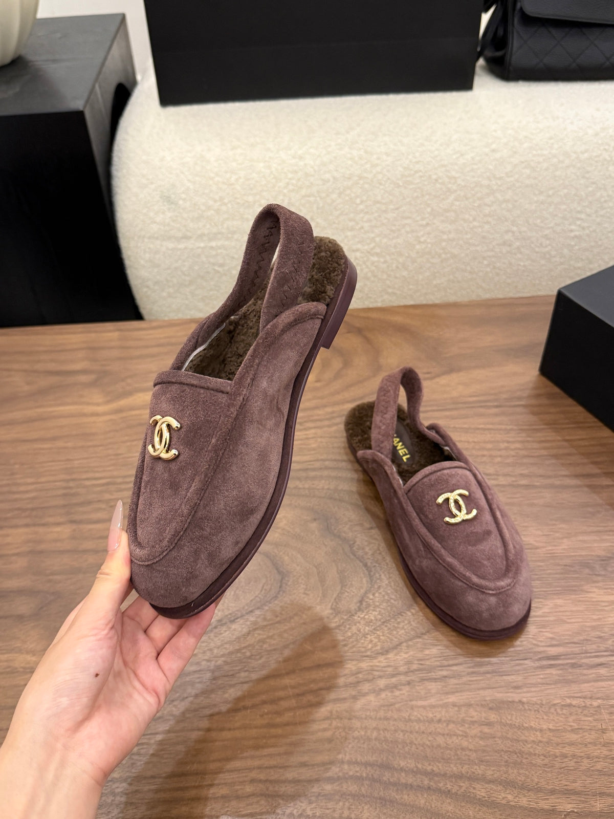 Suede Calfskin Slingback Loafers