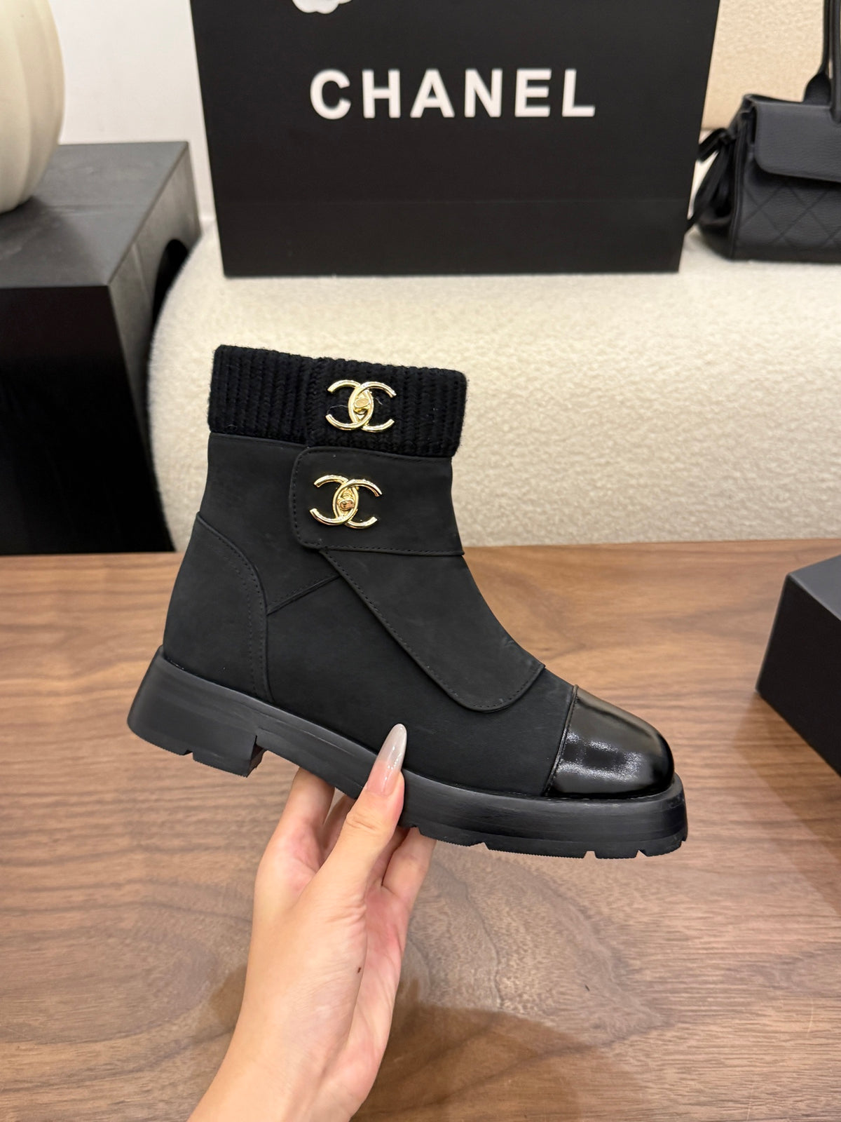 Suede and Leather Combat Boots