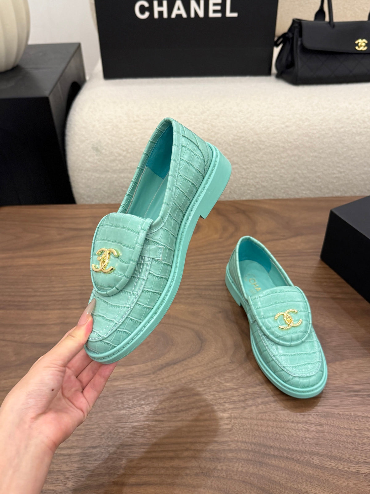 Loafers Crocodile Embossed Patent Calfskin