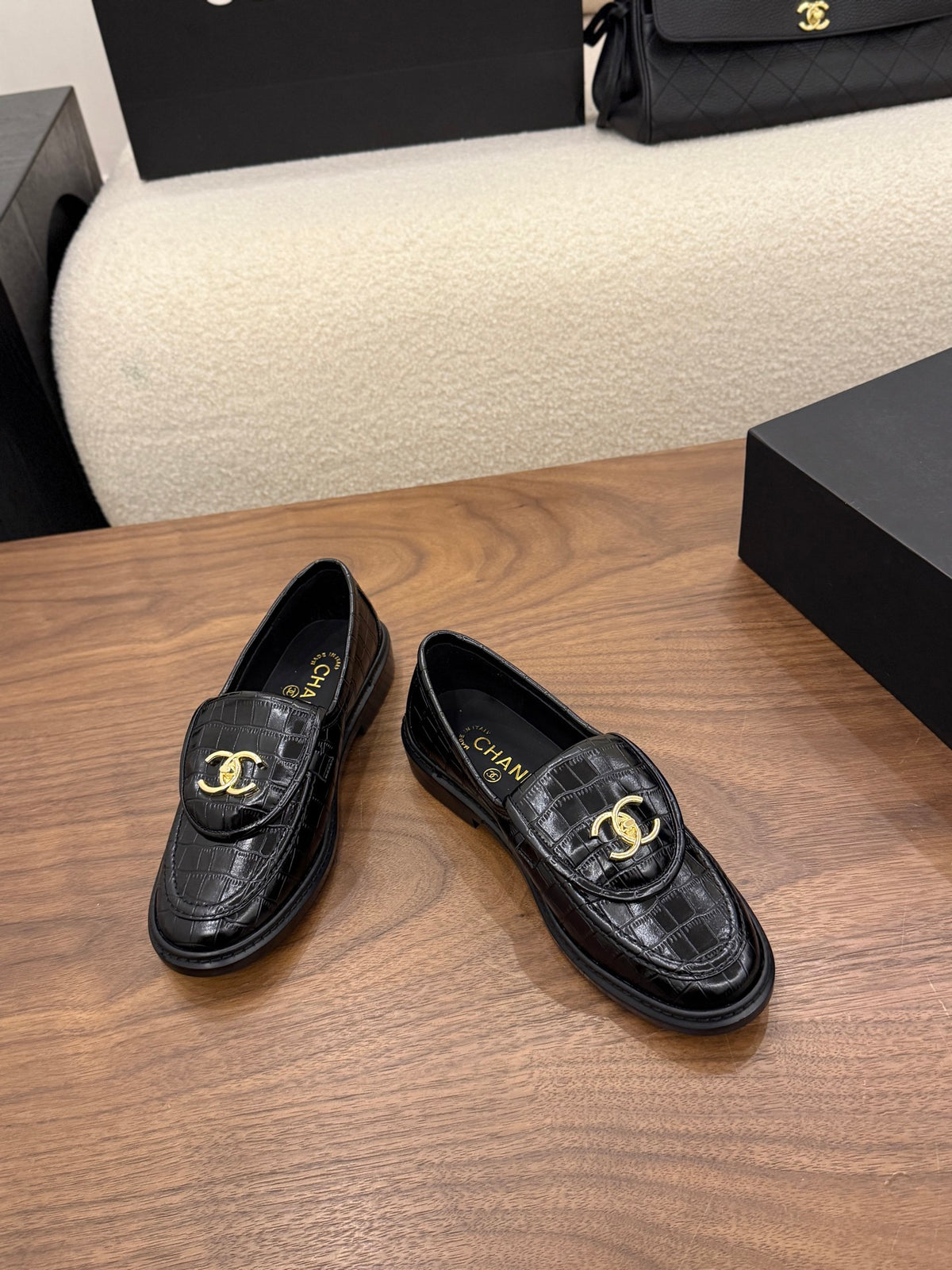 Loafers Crocodile Embossed Patent Calfskin
