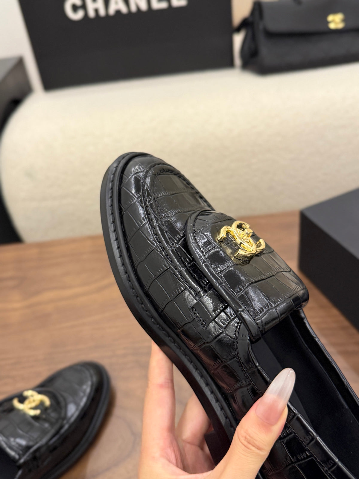 Loafers Crocodile Embossed Patent Calfskin