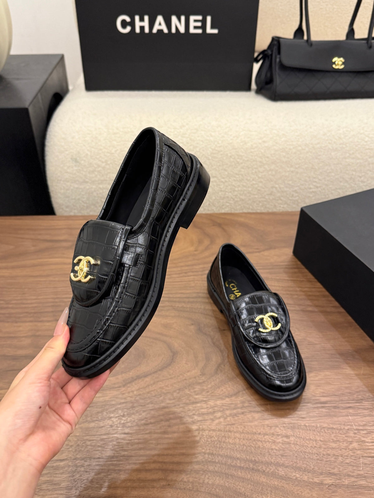 Loafers Crocodile Embossed Patent Calfskin