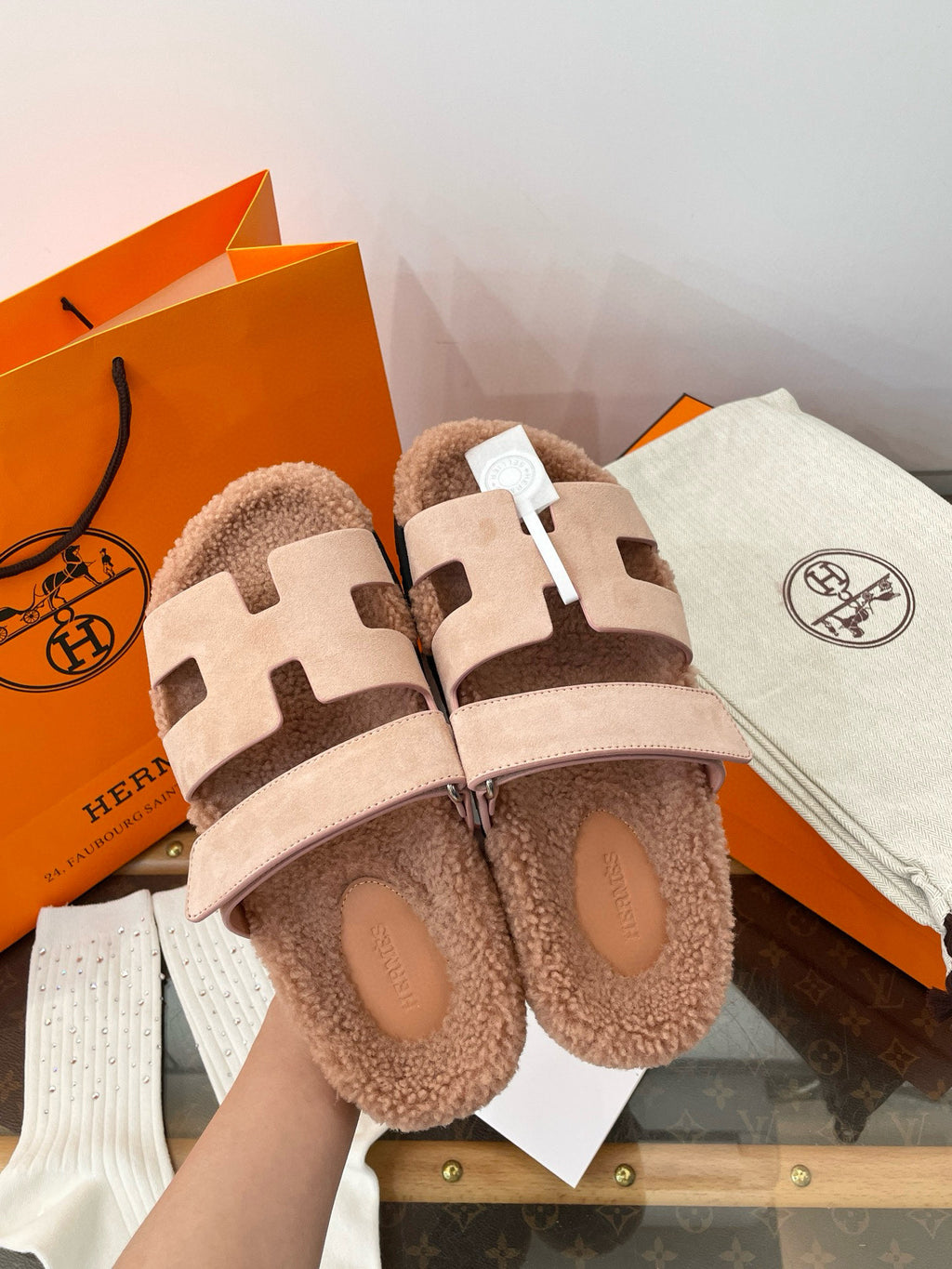 Luxe Shearling H Sandals — Signature Collection
