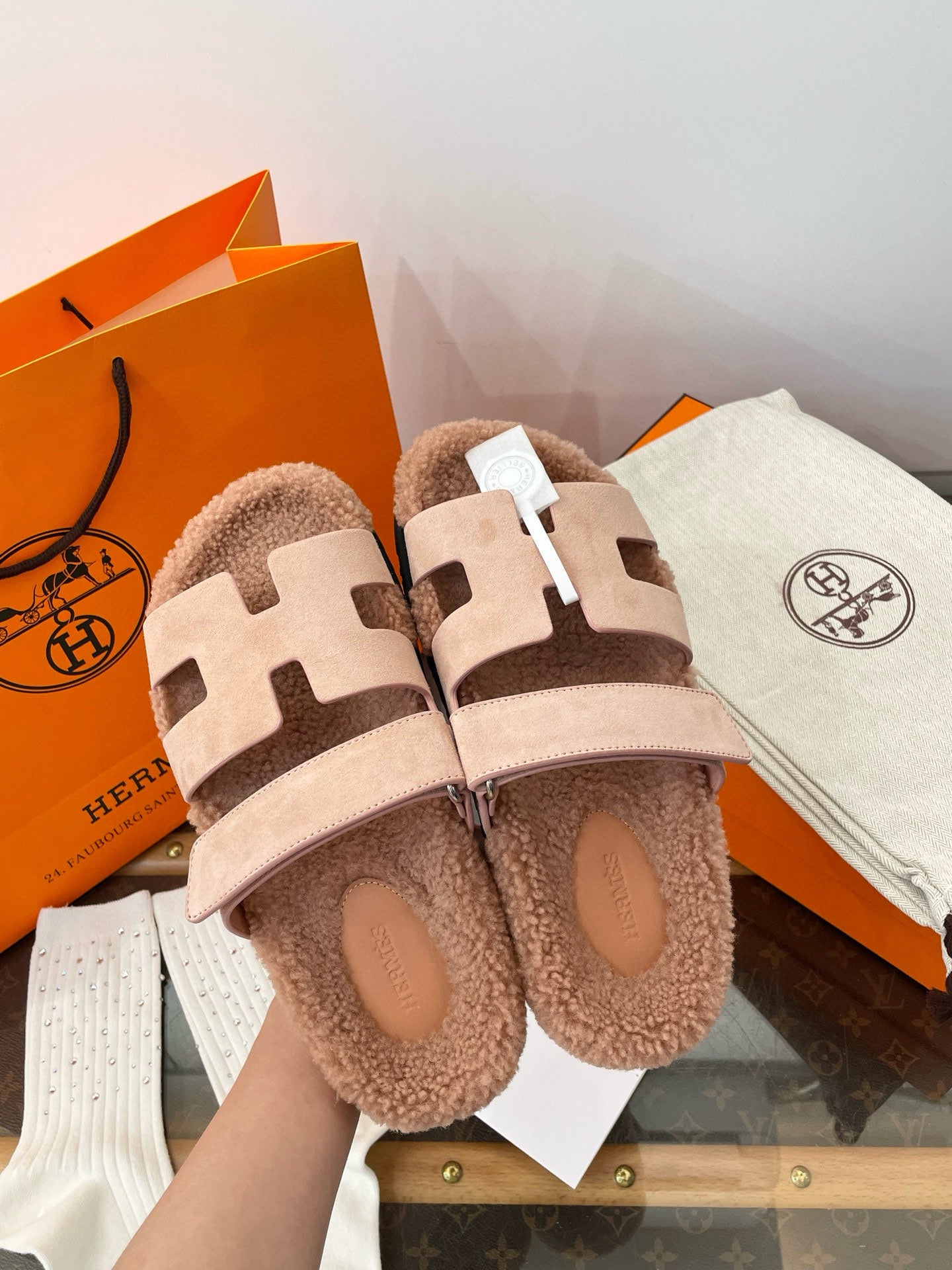 Luxe Shearling H Sandals — Signature Collection