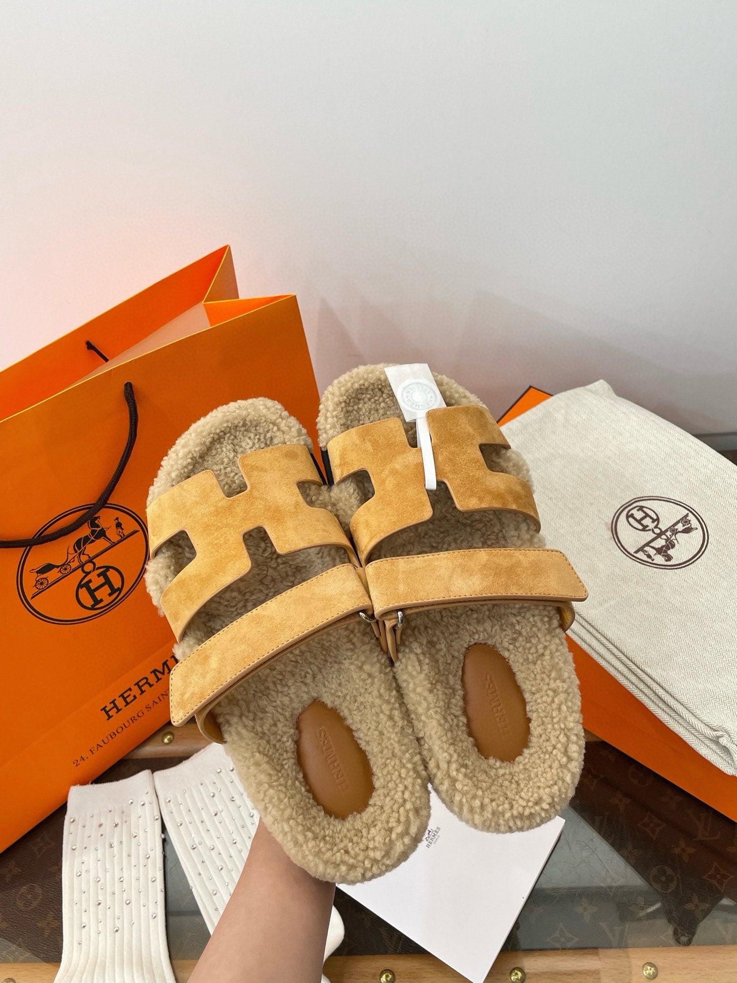 Luxe Shearling H Sandals — Signature Collection