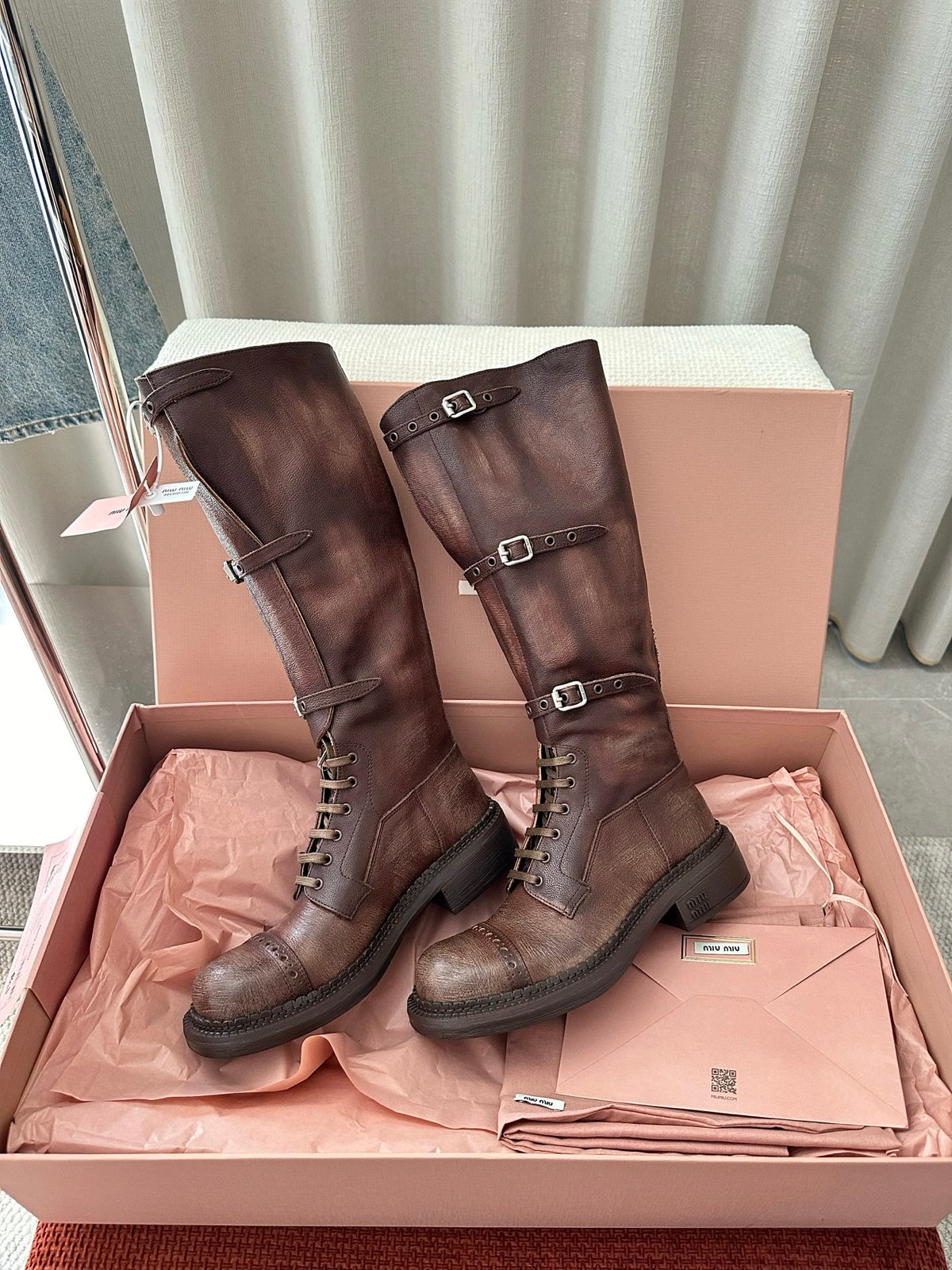 Women’s Luxe Buckle Strap Knee-High Combat Boots