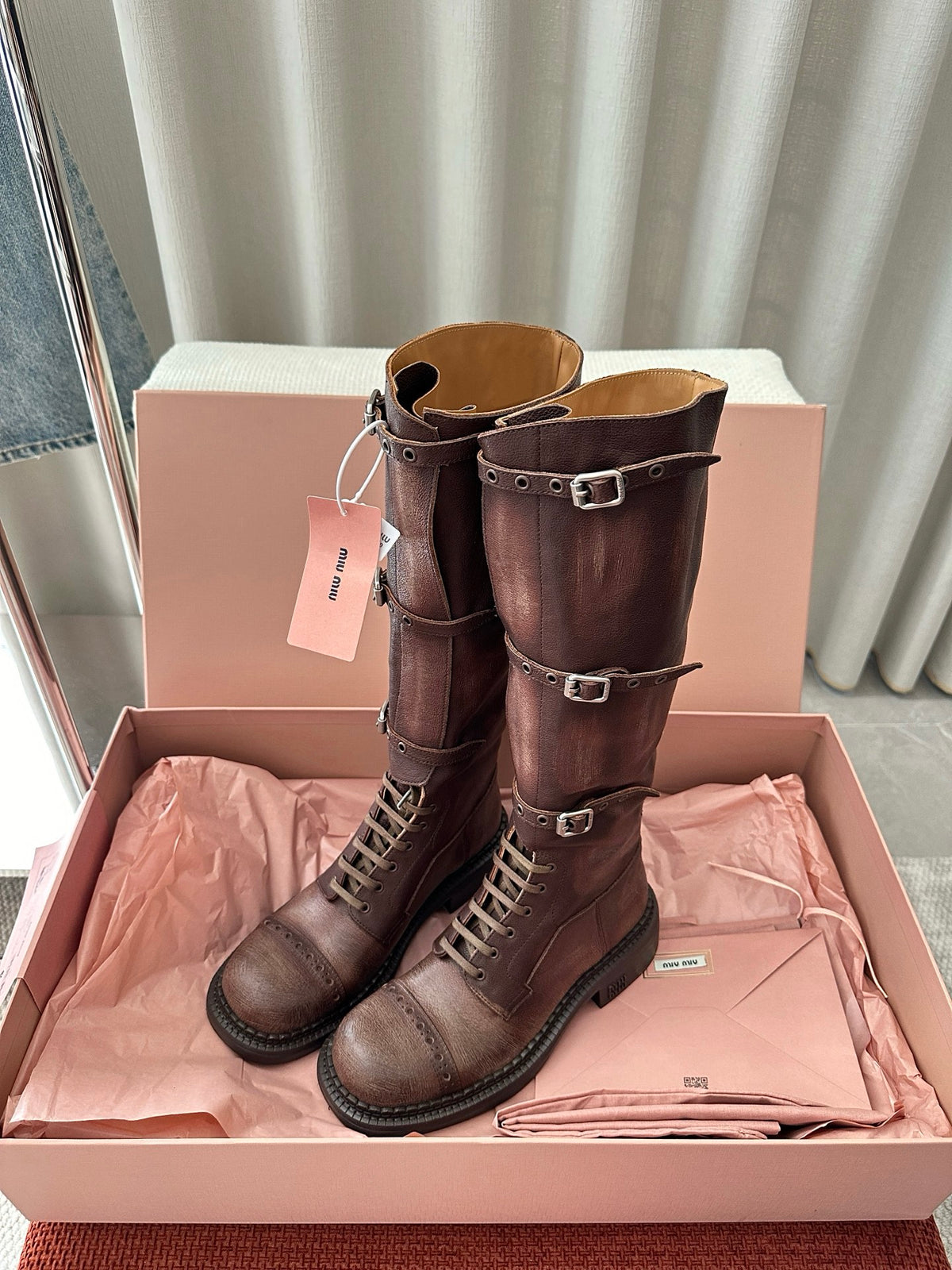 Women’s Luxe Buckle Strap Knee-High Combat Boots
