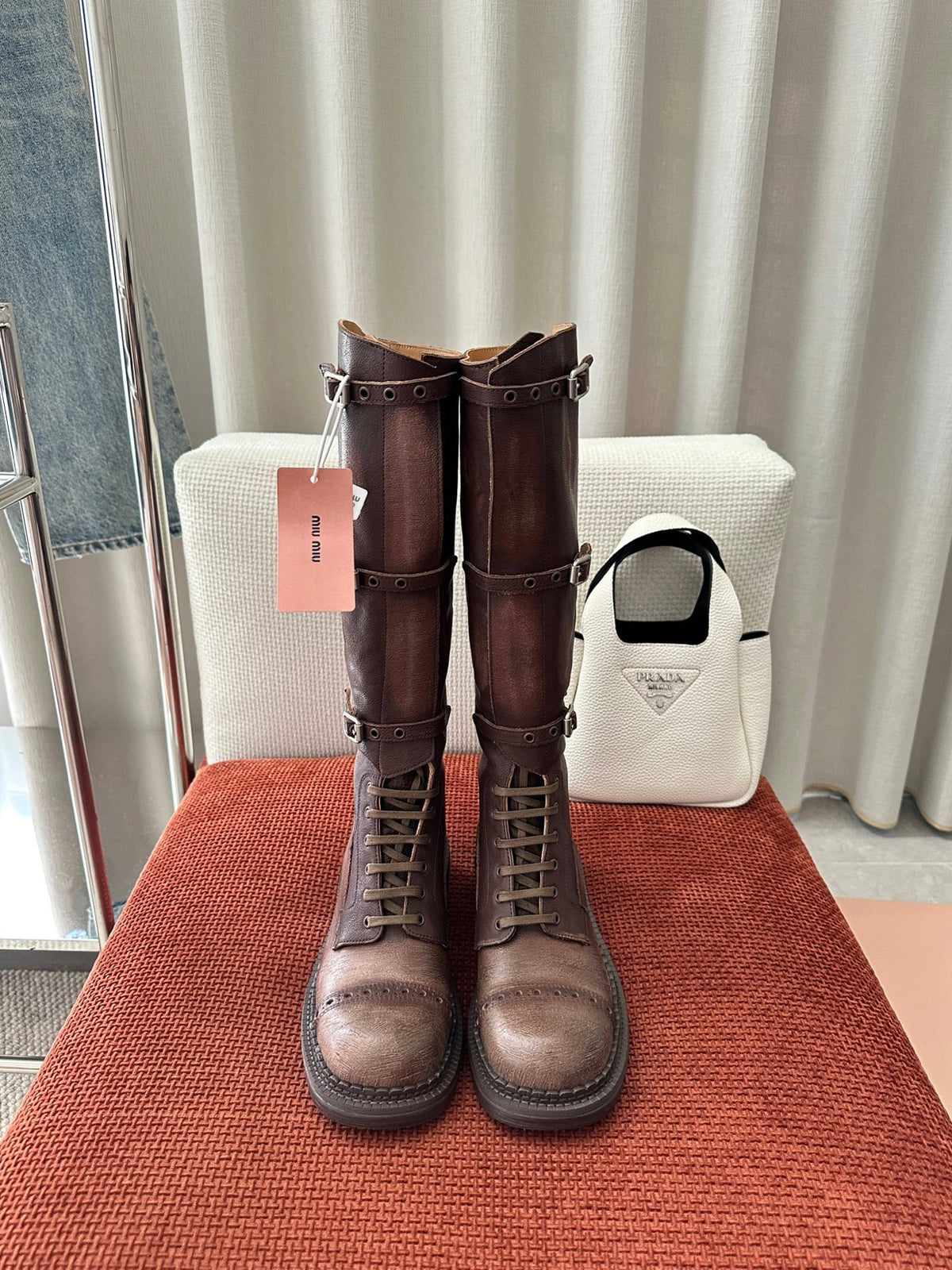 Women’s Luxe Buckle Strap Knee-High Combat Boots