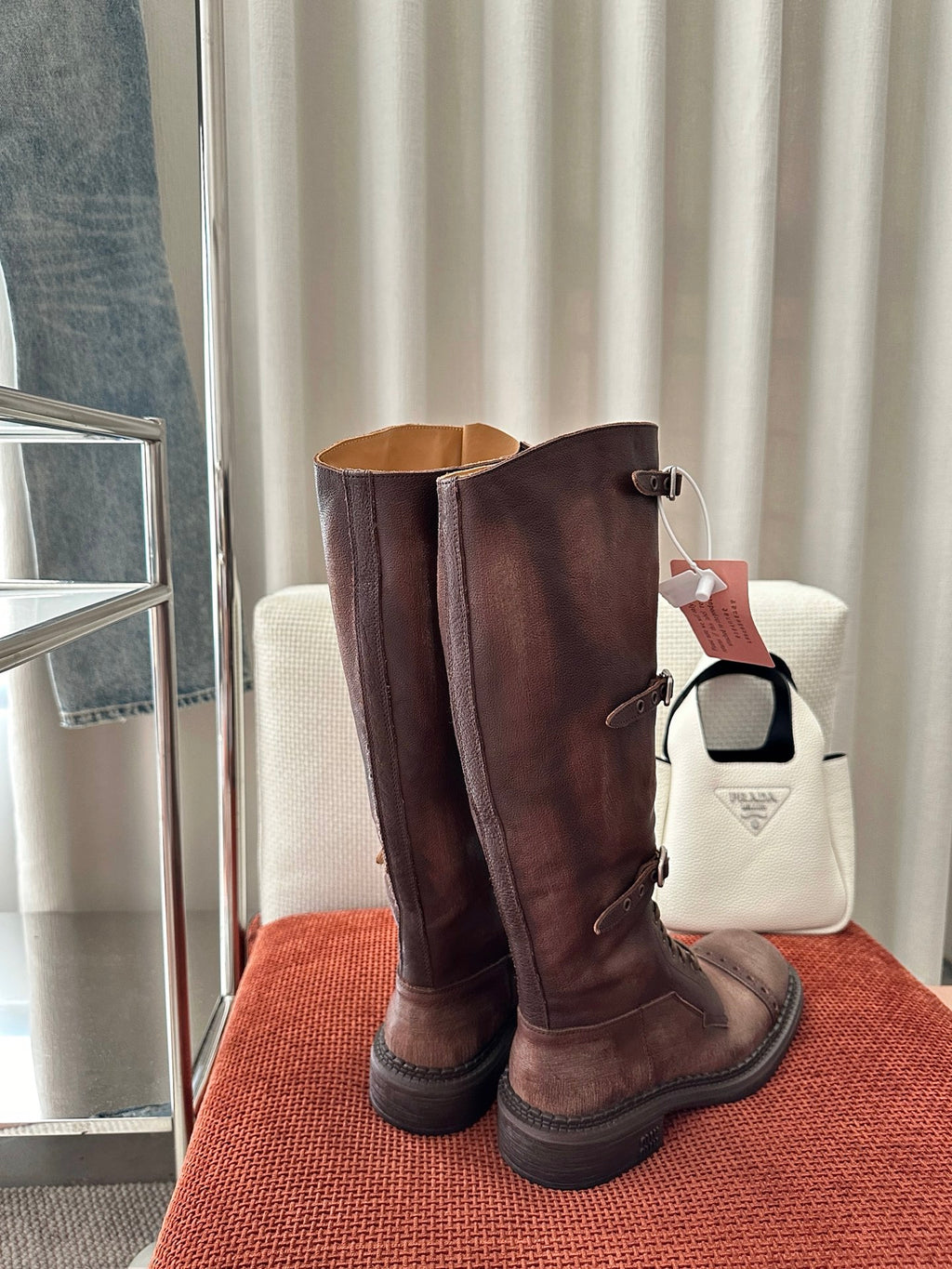 Women’s Luxe Buckle Strap Knee-High Combat Boots