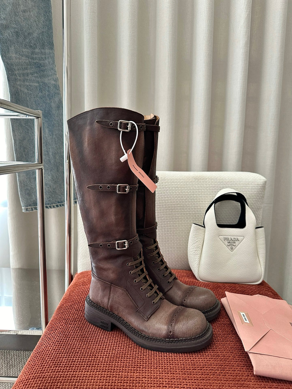 Women’s Luxe Buckle Strap Knee-High Combat Boots