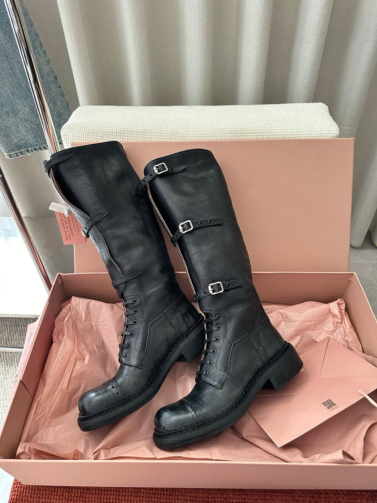 Women’s Luxe Buckle Strap Knee-High Combat Boots
