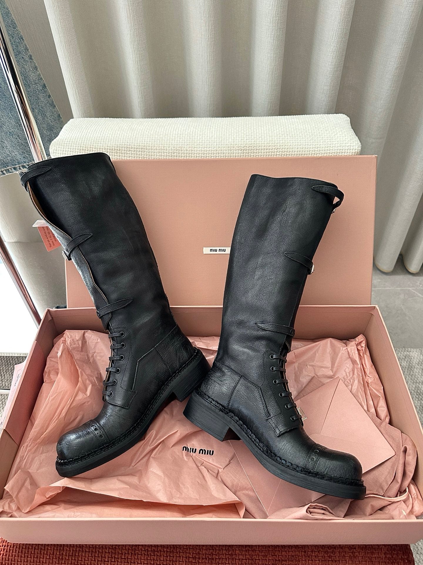 Women’s Luxe Buckle Strap Knee-High Combat Boots