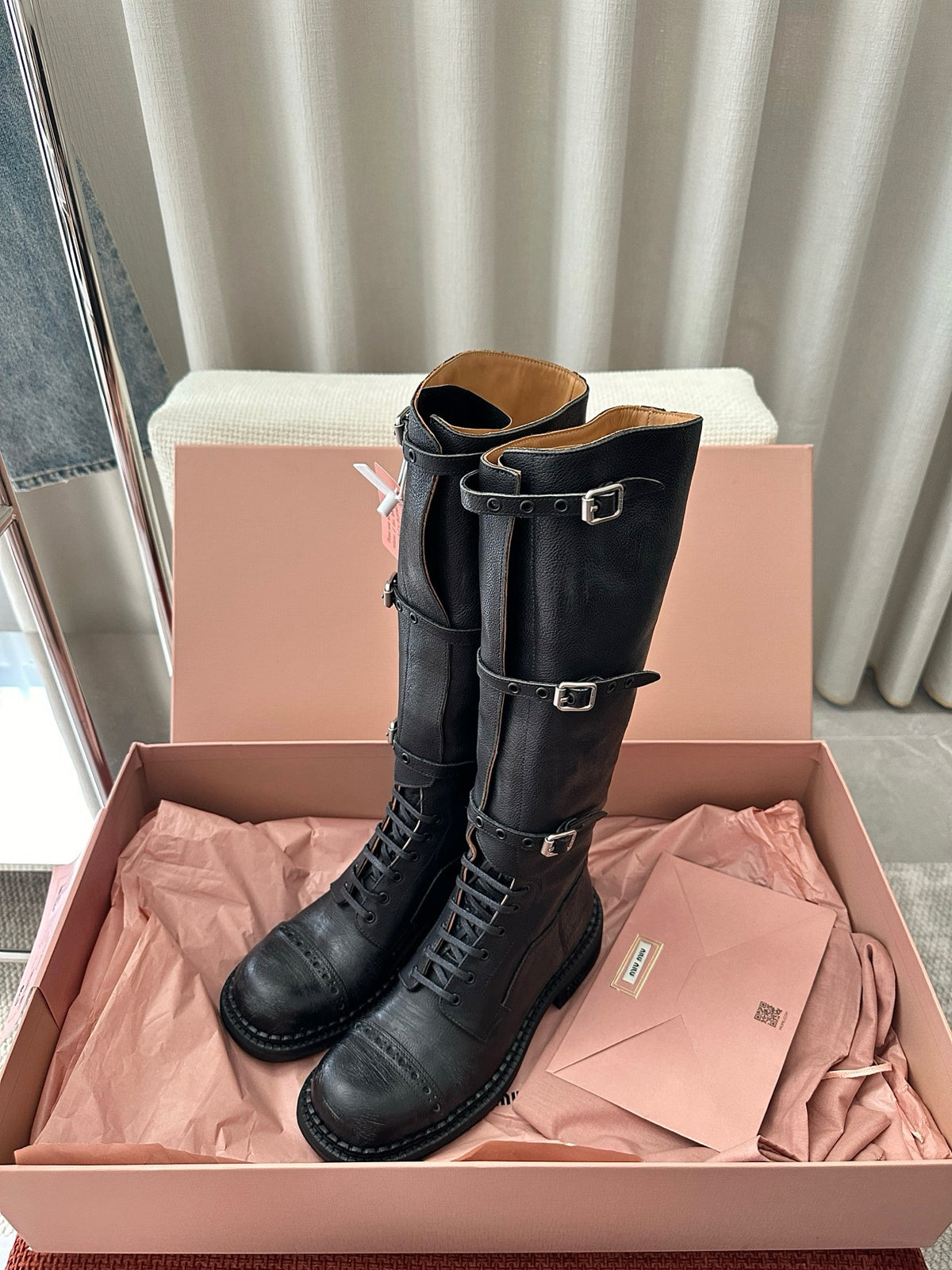 Women’s Luxe Buckle Strap Knee-High Combat Boots