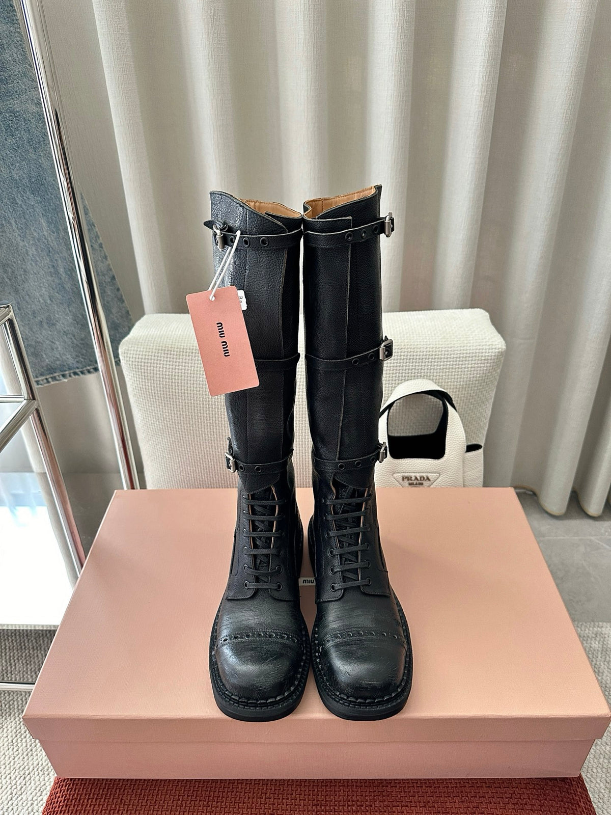 Women’s Luxe Buckle Strap Knee-High Combat Boots