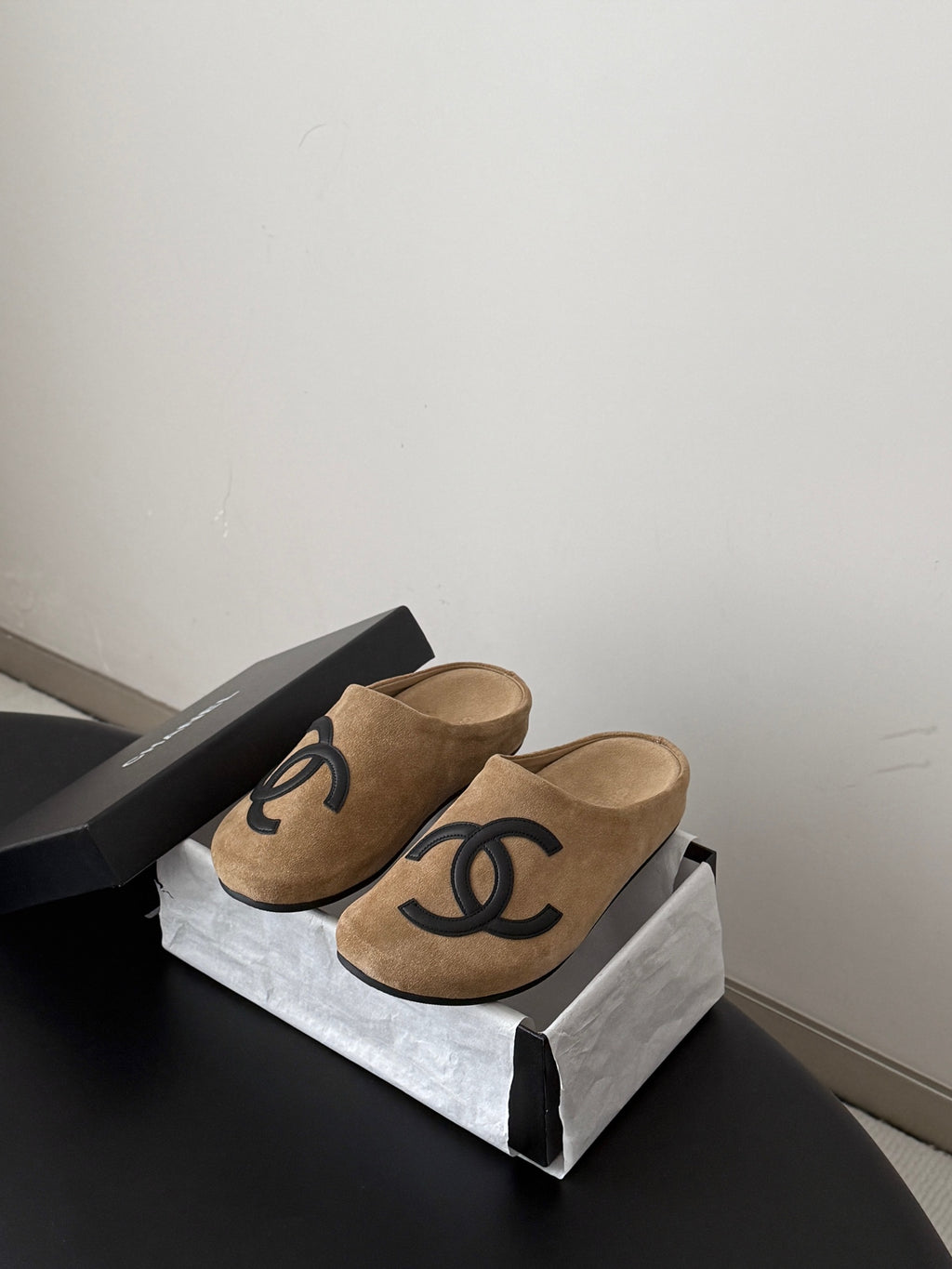 Suede Signature Slip-On Mules – Taupe