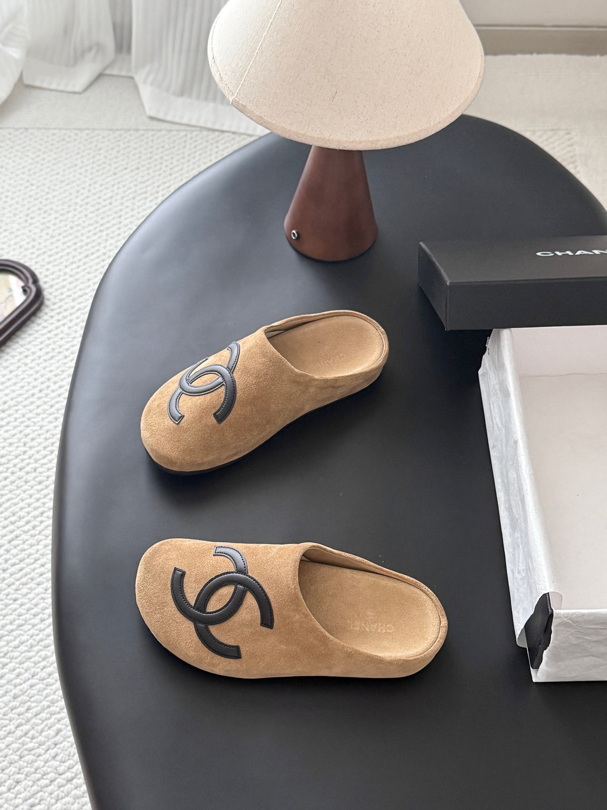 Suede Signature Slip-On Mules – Taupe