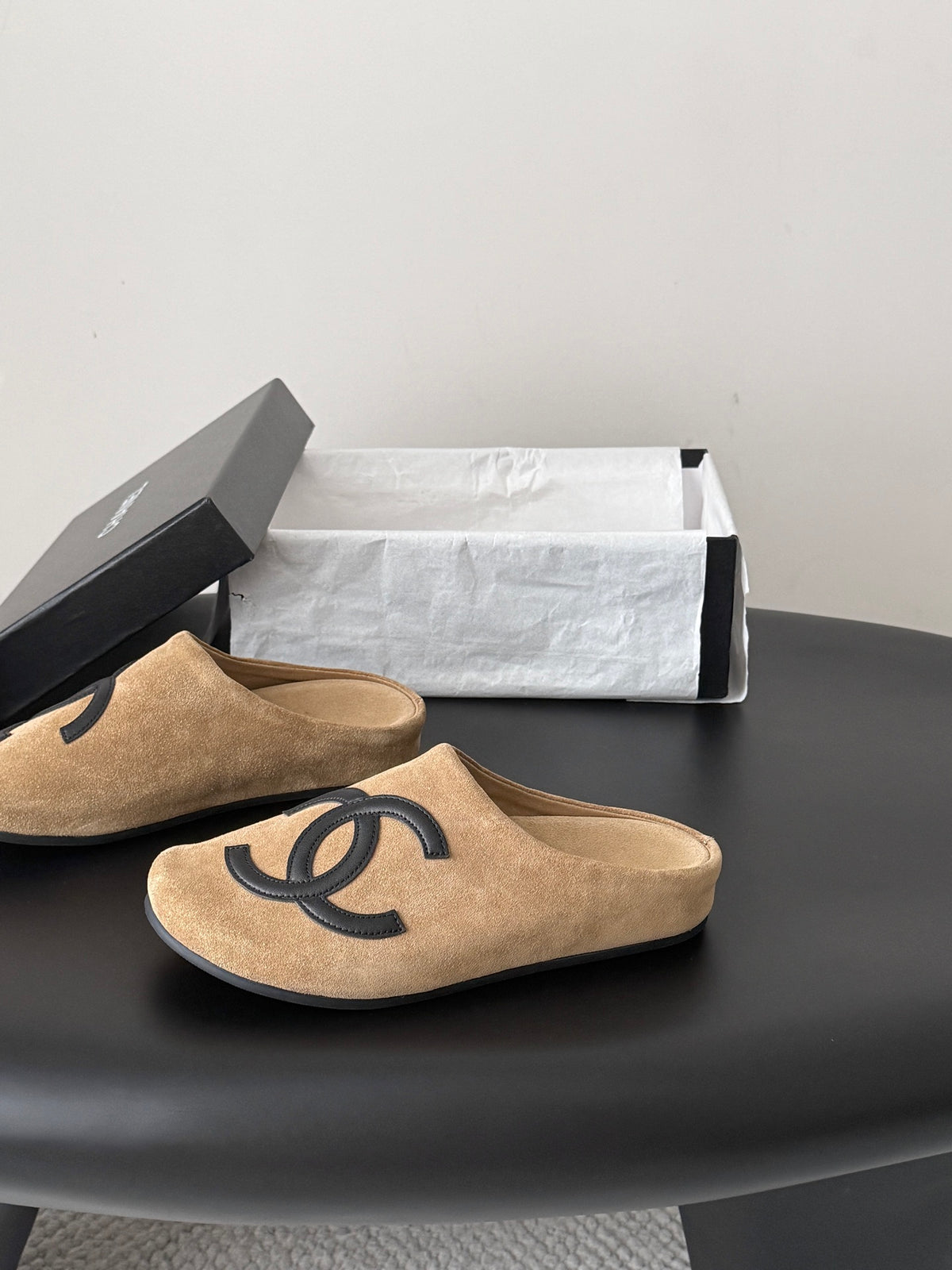 Suede Signature Slip-On Mules – Taupe