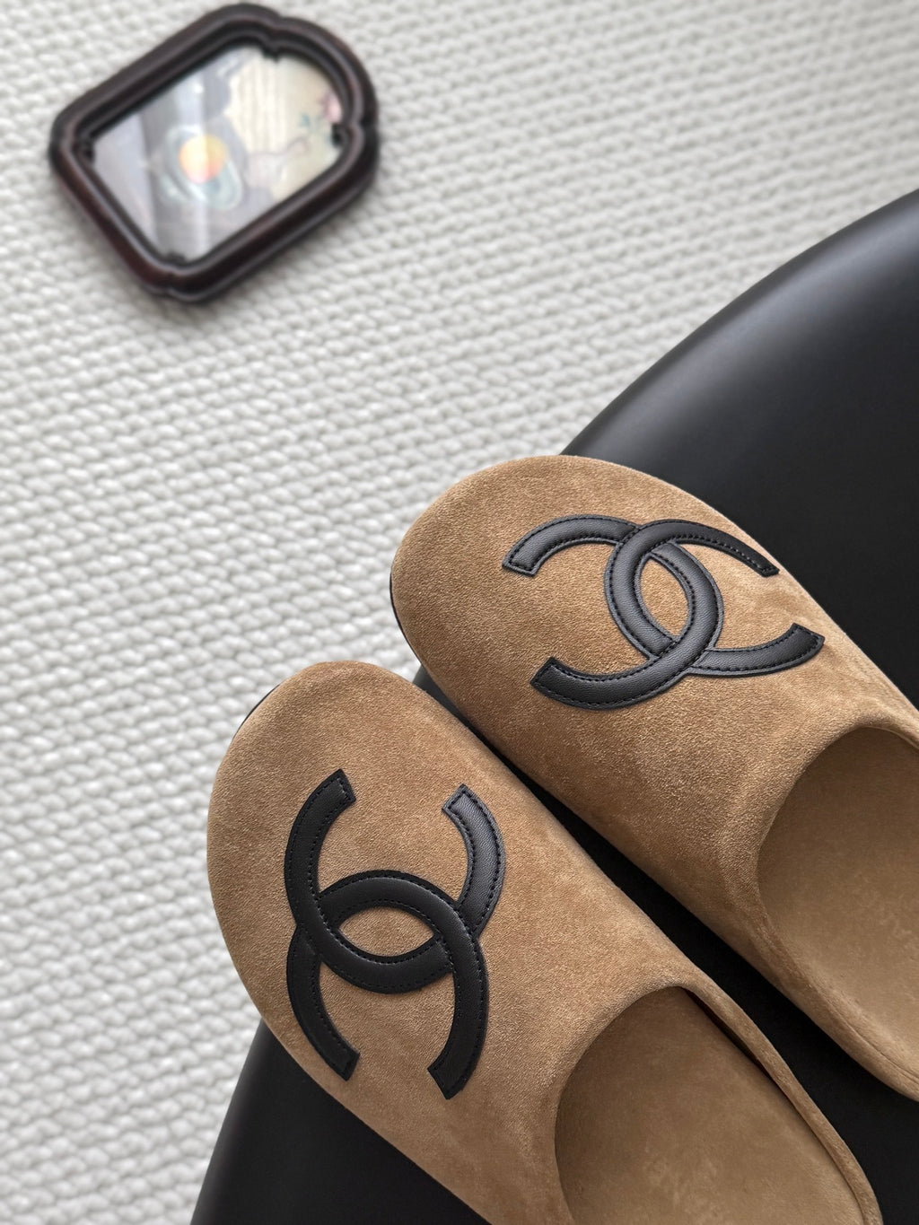 Suede Signature Slip-On Mules – Taupe