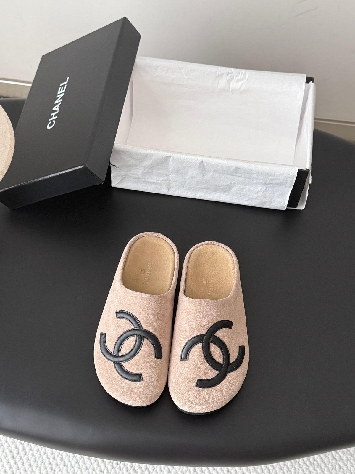 Suede Signature Slip-On Mules – Taupe