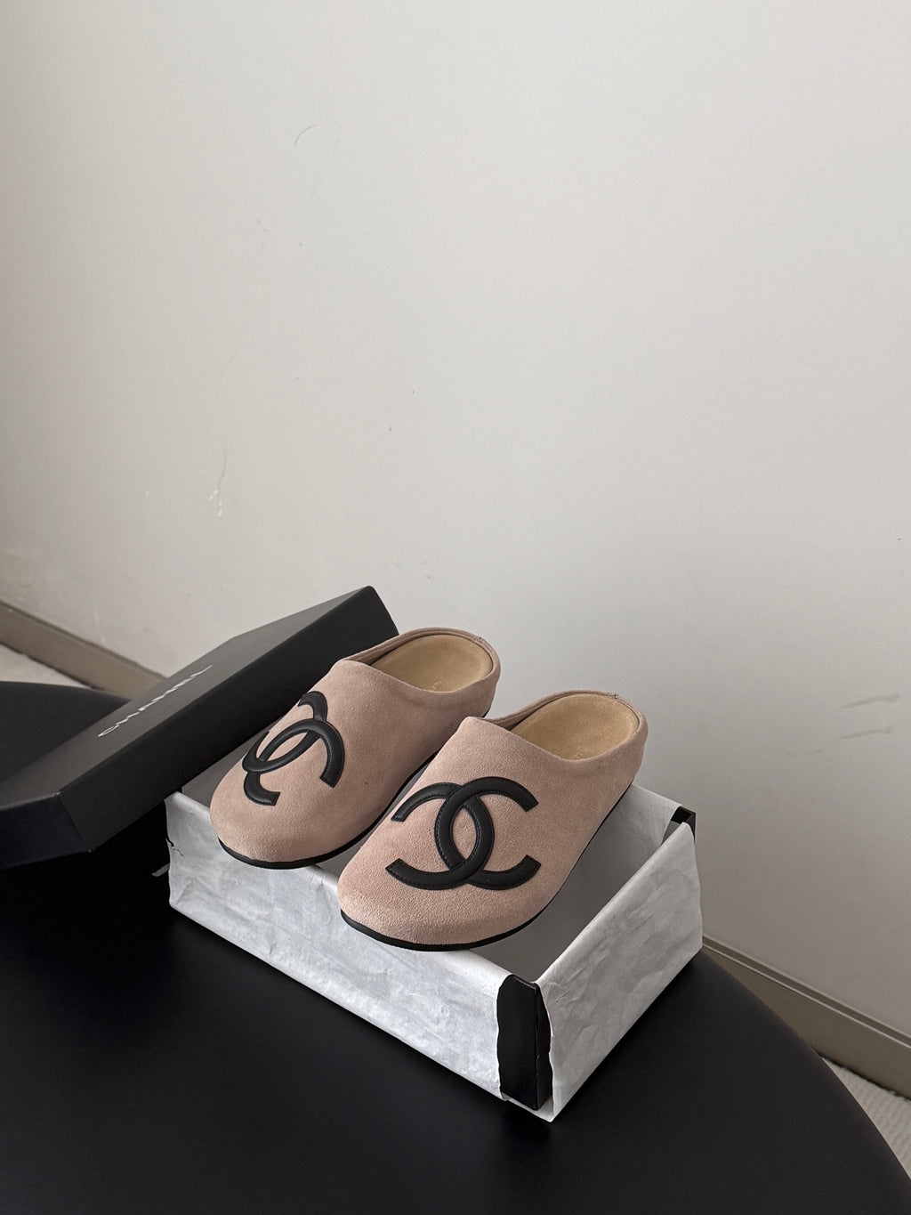 Suede Signature Slip-On Mules – Taupe
