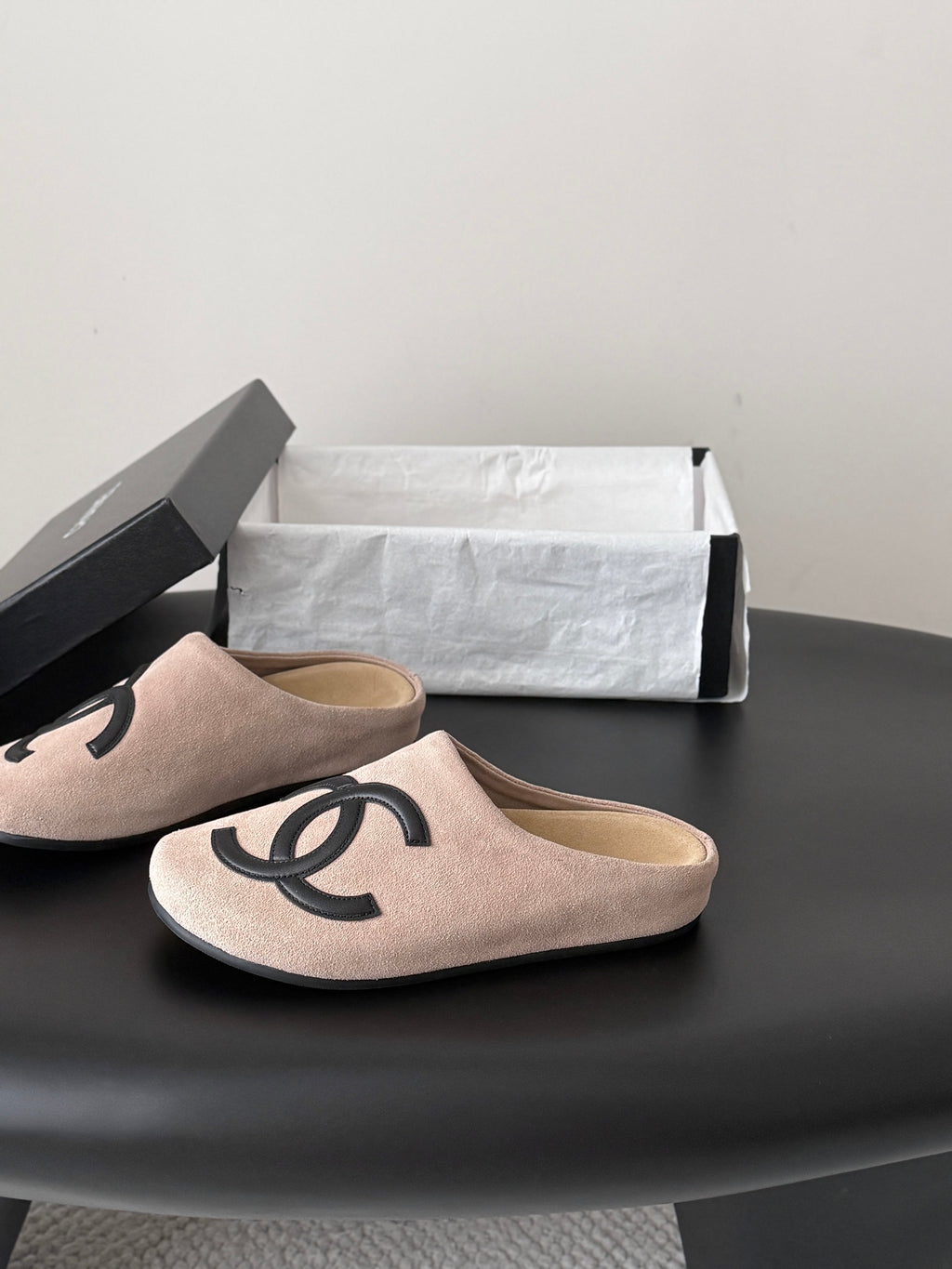 Suede Signature Slip-On Mules – Taupe