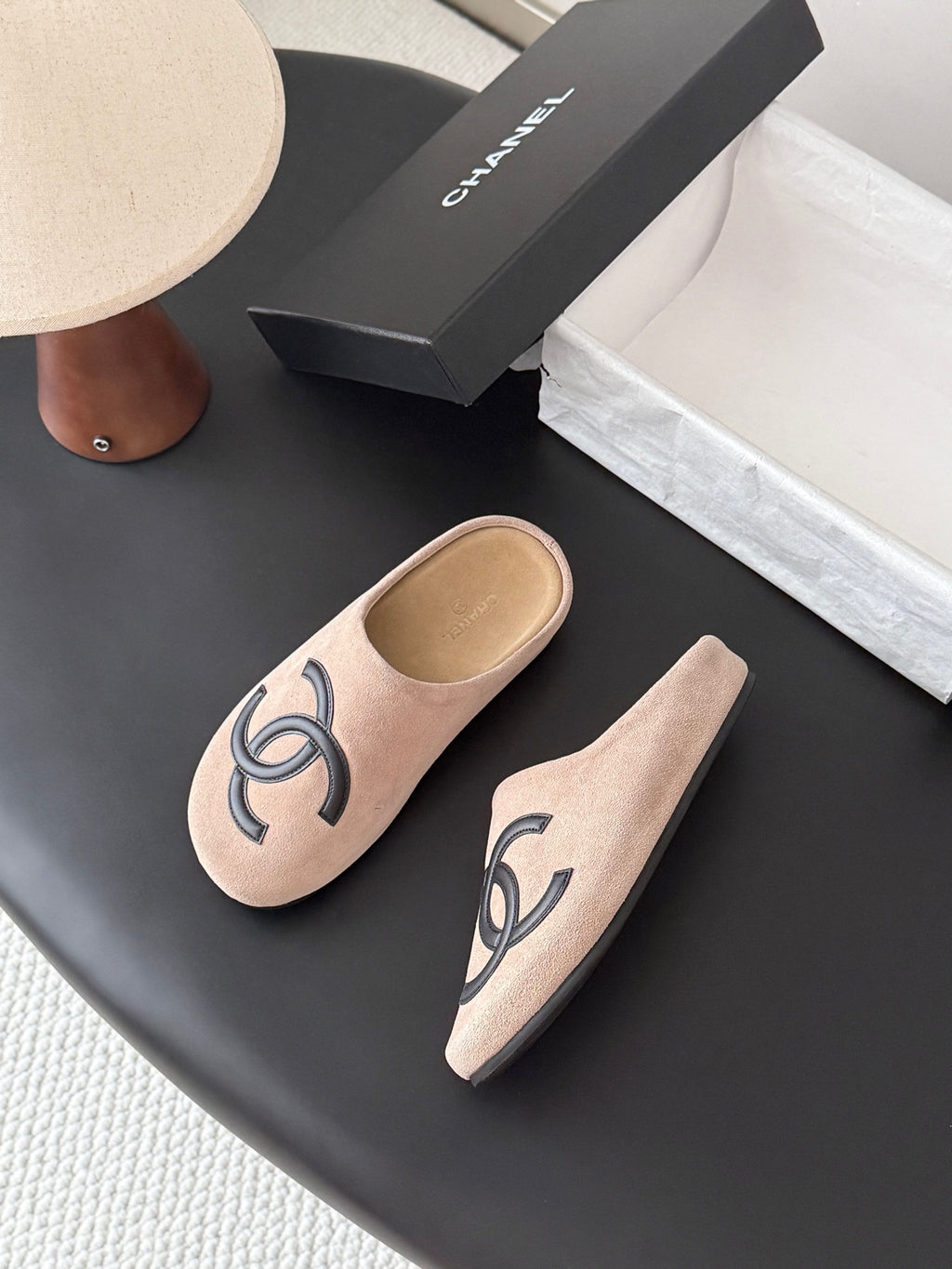 Suede Signature Slip-On Mules – Taupe