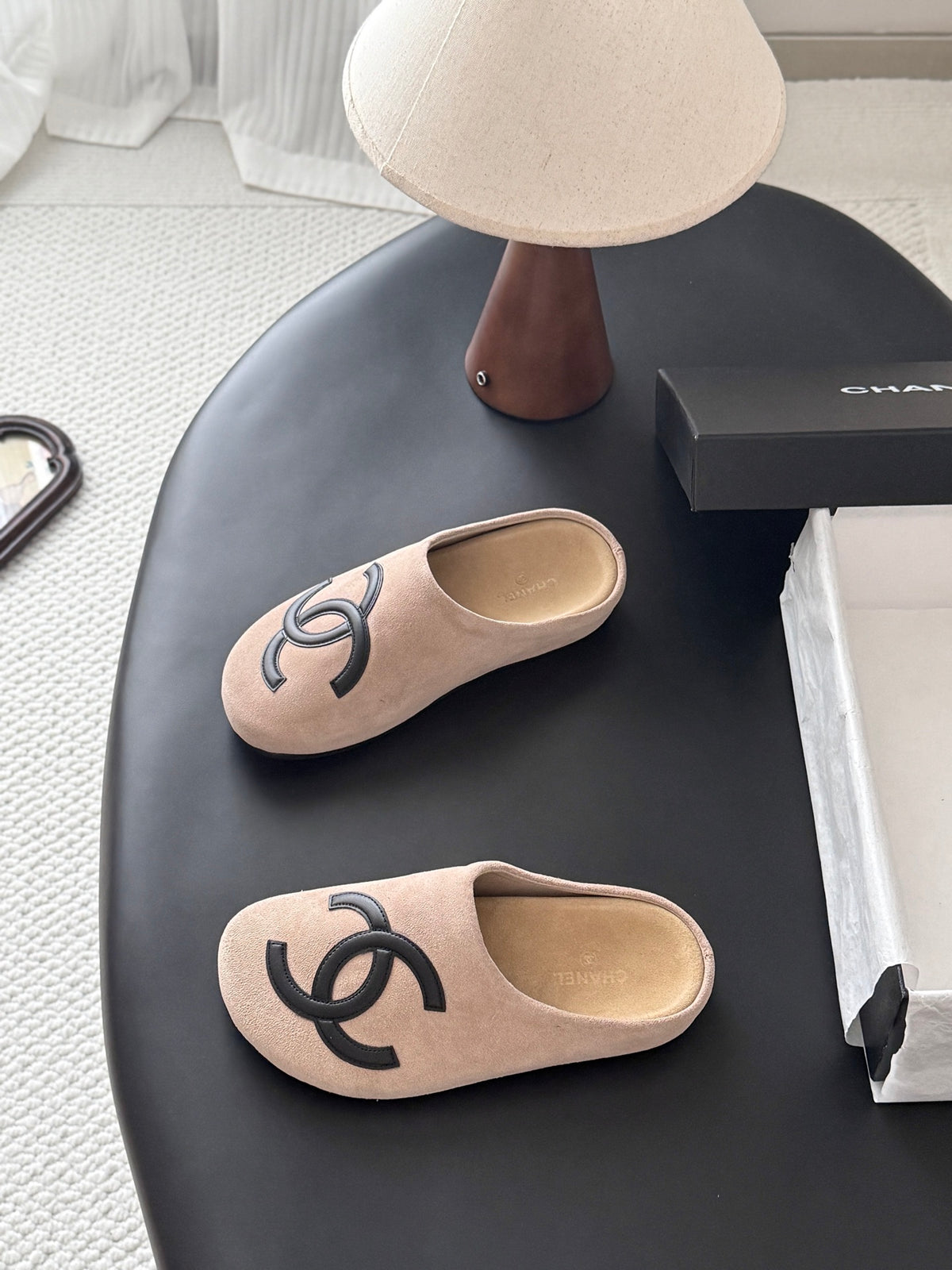 Suede Signature Slip-On Mules – Taupe