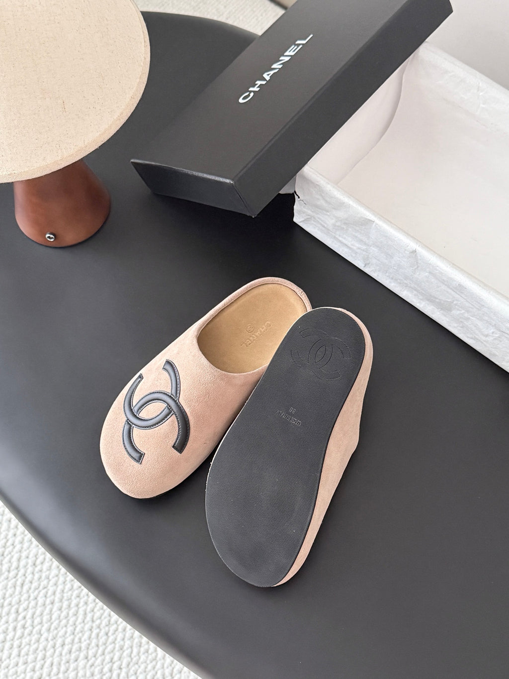Suede Signature Slip-On Mules – Taupe
