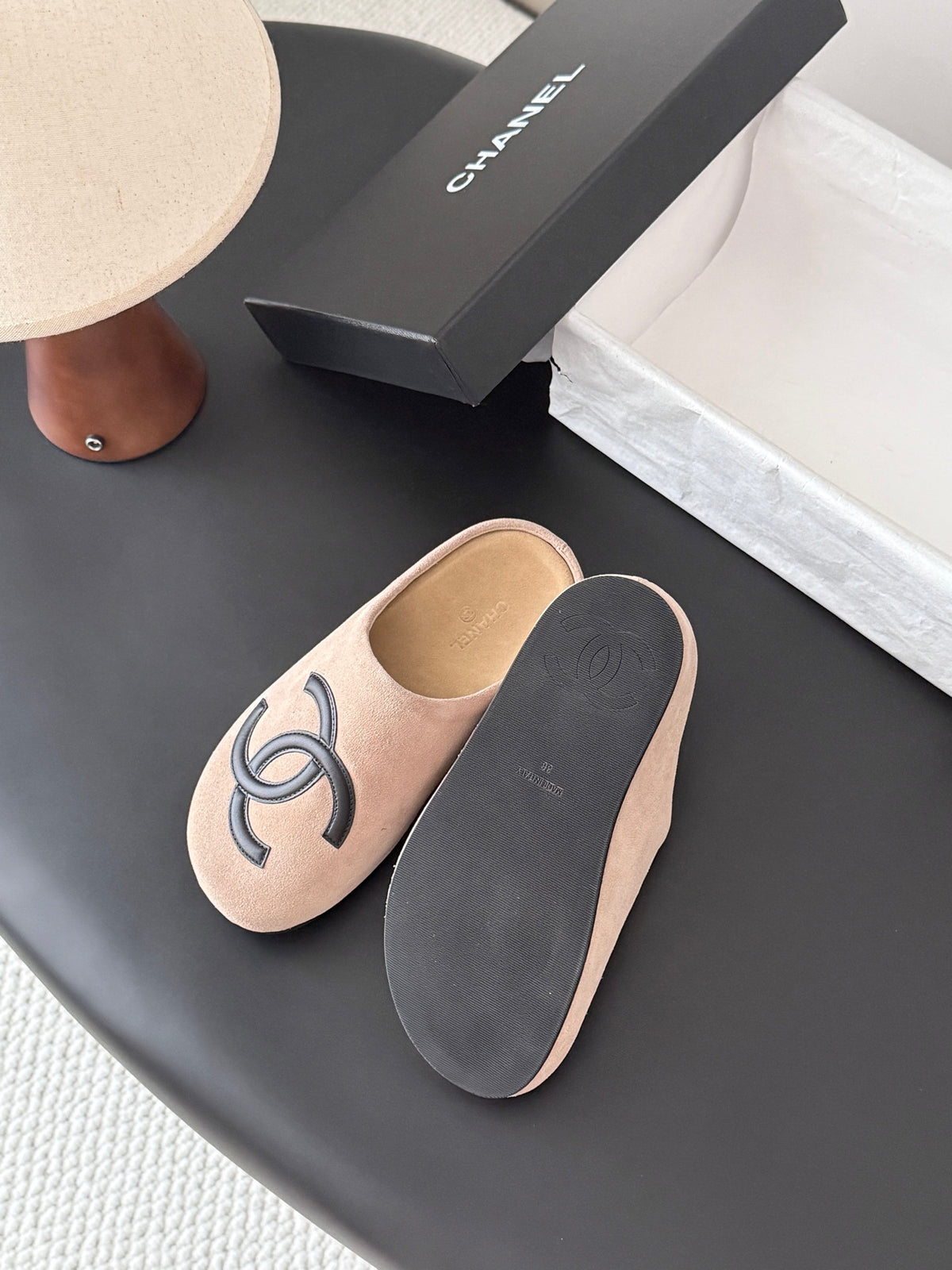 Suede Signature Slip-On Mules – Taupe
