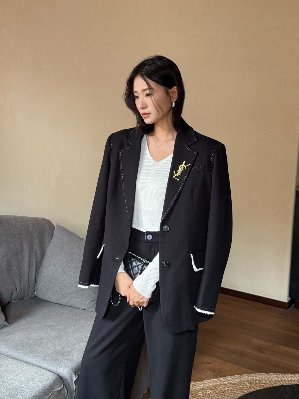 Women's Black Colourblock Suit Jacket
