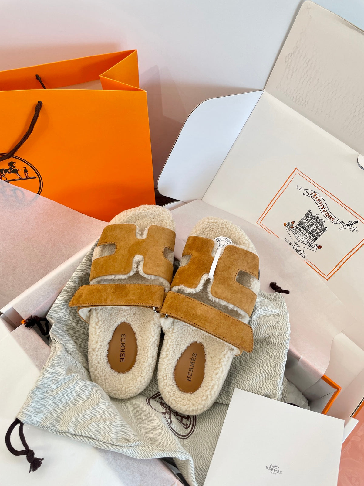 Luxe Shearling H Sandals — Signature Collection